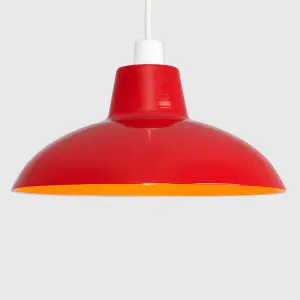 ValueLights Civic Metro Red Ceiling Pendant Shade and B22 GLS LED 10W Warm White 3000K Bulb