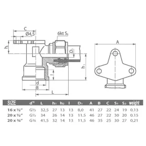 Invena 20mm PEX x 1/2inch Female Brass Elbow Wall Mounted Compression Fittings