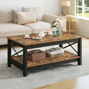 O'Kean 4 Legs Coffee Table with Storage Black / Vintage Brown