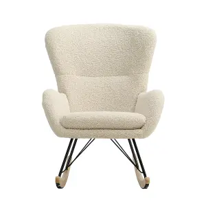 Beige Faux Wool Rocking Chair Relax Rocker Chair Relaxing Recliner Armchair with Removable Cushion