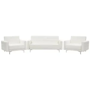 Modular Faux Leather Living Room Set White ABERDEEN