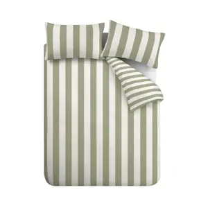 Catherine Lansfield Cove Stripe Reversible Duvet Cover Set with Pillowcase Green