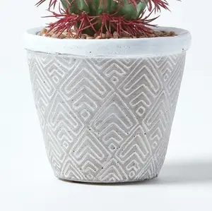 Homescapes Denmoza Artificial Cactus with Flowers in Patterned Pot, 25 cm Tall