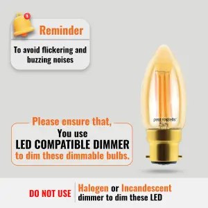 paul russells LED Filament Dimmable Candle Bulb, BC B22, 4.5W 423 Lumens, 40w Equivalent, 2200K Extra Warm White Amber, Pack of 6