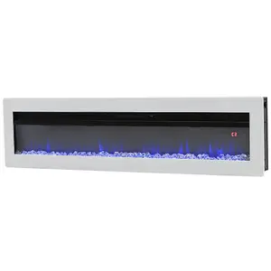 White Electric Fire Wall Mounted Wall Inset Fireplace 9 Flame Colors with Freestanding Legs 50 Inch