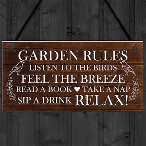 Red Ocean Garden Rules Sign Novelty Hanging Plaque Summer House Sign Garden Shed Sign Friendship Gift