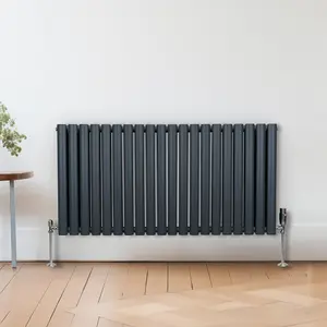 Oval Column Radiator & Valves - 600mm x 1200mm - Anthracite Grey