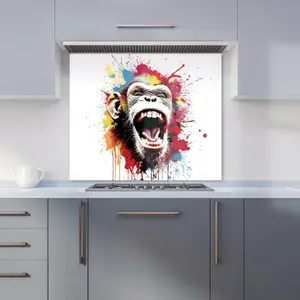 Coloured Splashart Crazy Monkey Face Premium Glass Kitchen Splashback W600mm x H650mm