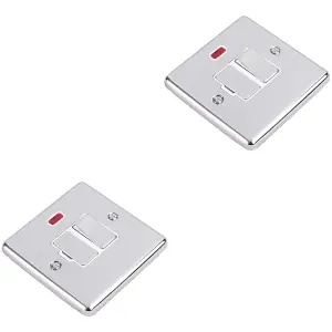 2 PACK 1 Gang Single 45A Cooker Switch Neon - POLISHED CHROME & WHITE Rocker DP