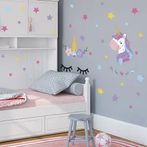 Walplus Sleepy Unicorns Kids Sticker PVC Multicoloured