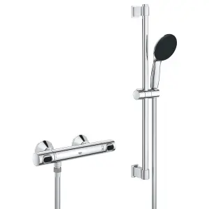 Grohe Precision Flow 600 Gloss Chrome effect Wall-mounted Thermostatic Mixer shower kit