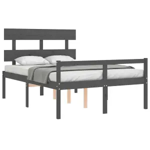 Berkfield Bed Frame with Headboard Grey Double Solid Wood