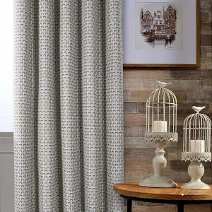 Home Curtains Gambia Jacquard Lined 65w x 72d" (165x183cm) Natural Eyelet Curtains (PAIR)