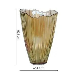 Mocha Rippled Glass Vase H25Cm W14.5Cm