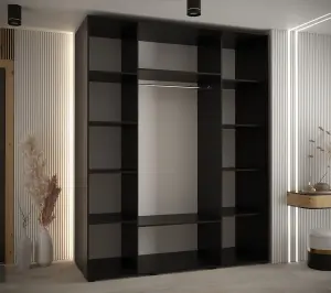 Sapporo II Mirrored Sliding Door Wardrobe - Black Matt (H)2050mm (W)2000mm (D)600mm