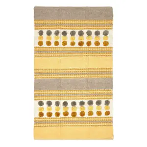 Homescapes Cotton Chenille Striped Tufted Circle Rug Grey Mustard Yellow 60 x 100cm