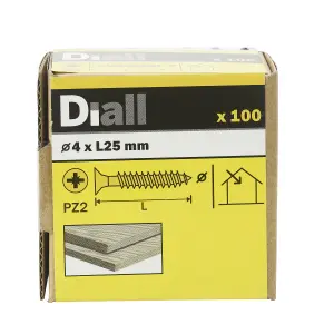 Diall Double-countersunk Yellow-passivated Carbon steel Screw (Dia)4mm (L)25mm, Pack of 100