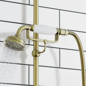 ENKI Downton Antique Brass Watercan Head Shower Riser Rail Kit RG046 200mm