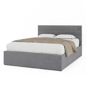 Chettle Grey Plush Velvet Ottoman Bed King Size Frame 5ft