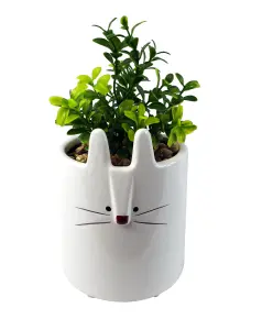 15cm Ceramic White Rabbit Planter