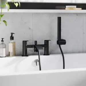 GoodHome Kariya Matt Black Deck-mounted Bath mixer tap with shower kit