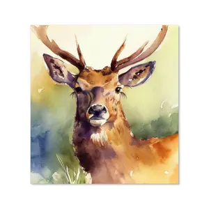 Splendid Stag Watercolour Premium Glass Kitchen Splashback W600mm x H750mm