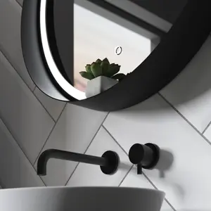 Sensio Dawn Matt Black Round Wall-mounted Bathroom Illuminated Colour-changing mirror (H)60cm (W)60cm