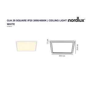 Nordlux Oja 29 Square 3000/4000K 3-Step Indoor Living Dining Bedroom Ceiling Light In White (Height) 2.3cm