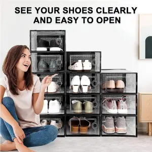 12 X Shoe Storage Boxes - Clear Transparent Shoe Organizer - For Effortless Stacking - With Rear Ventilation Holes - Easy Assembly