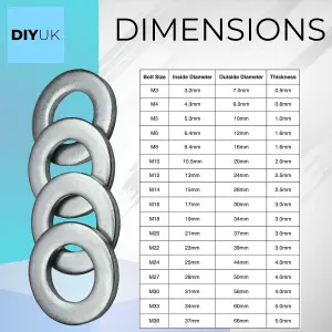 Form A M30 - 30mm Washers Zinc Steel ( Pack of: 50 ) Metal Washer DIN 125 Durable Connection Enhancement for Nuts and Bolts