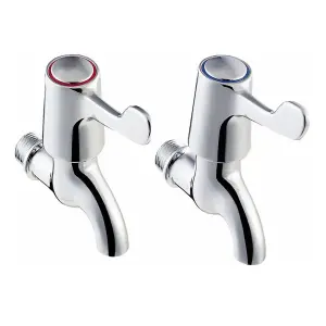 Chrome Kitchen Sink Lever Bib Taps 1/4 Turn Hot & Cold