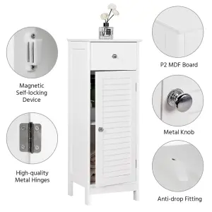 Yaheetech White Bathroom Floor Storage Cabinet with Drawer and Single Shutter Door