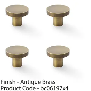 4 PACK - Slim Round Door Knob - Antique Brass 38mm Modern Cupboard Cabinet Pull Handle