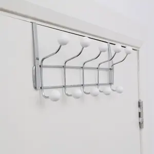 Interiors by Premier Over Door Hanger, 10 White Ball Hooks Door Hanger, Space-Saving Door Hanger for Living Room and Hallway