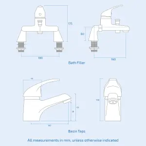 Nes Home Dame Bathroom Basin Mono Mixer Tap, Bath Shower Mixer Tap & Waste Chrome