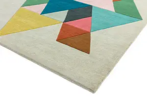 Multicoloured Wool Handmade Luxurious Modern Chequered Geometric Rug Easy to clean for Living Room and Bedroom-200cm X 290cm