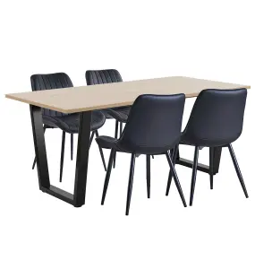 Hallowood Furniture Dudley Dining Table 1.8m with 4 Black Bonded Leather Chairs