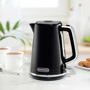 Daewoo Stirling Jug Kettle and 2 Slice Toaster Set 1.7L 3KW Fast Boil 7 Browning Levels Black SDA2682GE