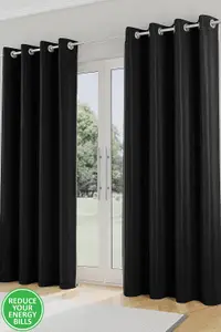 Enhanced Living Nightfall Plain Supersoft Black Thermal Blockout Eyelet Curtains - 46 x 72 inch (117 x 183cm)