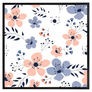 Pink & blue flowers (Picutre Frame) / 30x30" / Brown