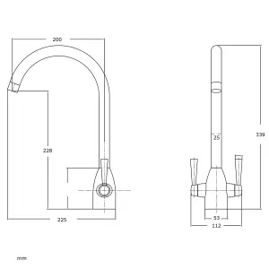 Liquida W05BG Swan Neck Monobloc Twin Lever Brushed Gold Kitchen Mixer Tap