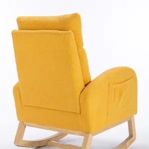 Mid Century Modern Teddy Fabric Upholstered Rocking Chair Padded Seat For Living Room Bedroom, Yellow