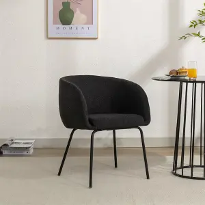 Boucle Fabric Armchair Accent Chair Dining Chair with Black Powder Coating Metal Leg, Black