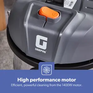 Geepas 20L Wet & Dry Drum Vacuum Cleaner, 1400W Motor 19kpa Powerful Suction