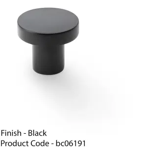 Slim Round Door Knob - Matt Black 30mm Modern Cupboard Cabinet Pull Handle