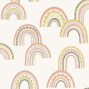 Boho Rainbow Blush/Orange Children's Wallpaper