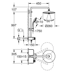 Grohe Euphoria SmartControl 260 Chrome effect Thermostatic Multi head shower