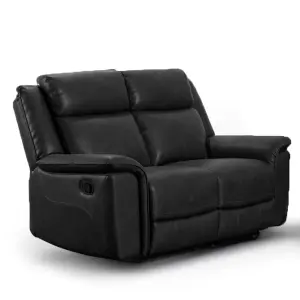 Toronto Black Leather Like Manual Reclining Sofa Suite 3 Seater and 2 Seater