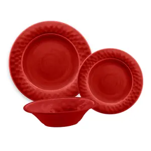 Purely Home Crackle Red Melamine 15 Piece Outdoor Dinnerware Set for 5