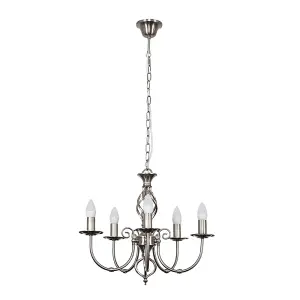 ValueLights Memphis Traditional Style Satin Nickel Barley Twist 5 Way Ceiling Light Chandelier